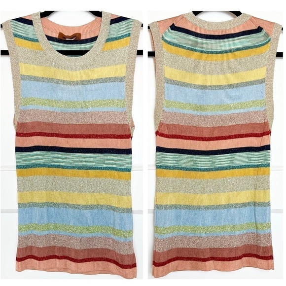 MISSONI 70s Lightweight Rib Knit Colorblock Metallic Stripe Sleeveless Sweater M - Picture 5 of 12